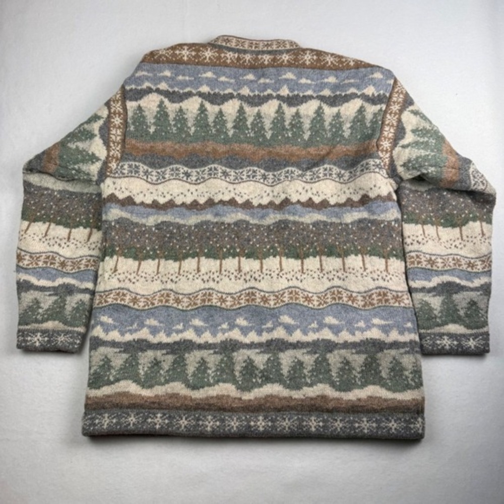 Icelandic Design Womens M Wool Zip Front Scenic Tree Fair Isle Lined Jacket Gray - Picture 2 of 7